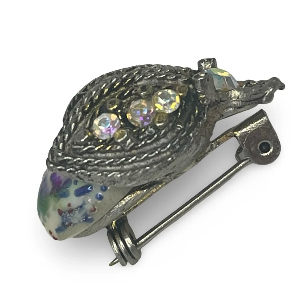 Antique Iridescent Enamel Crystal Accents Insect Brooch